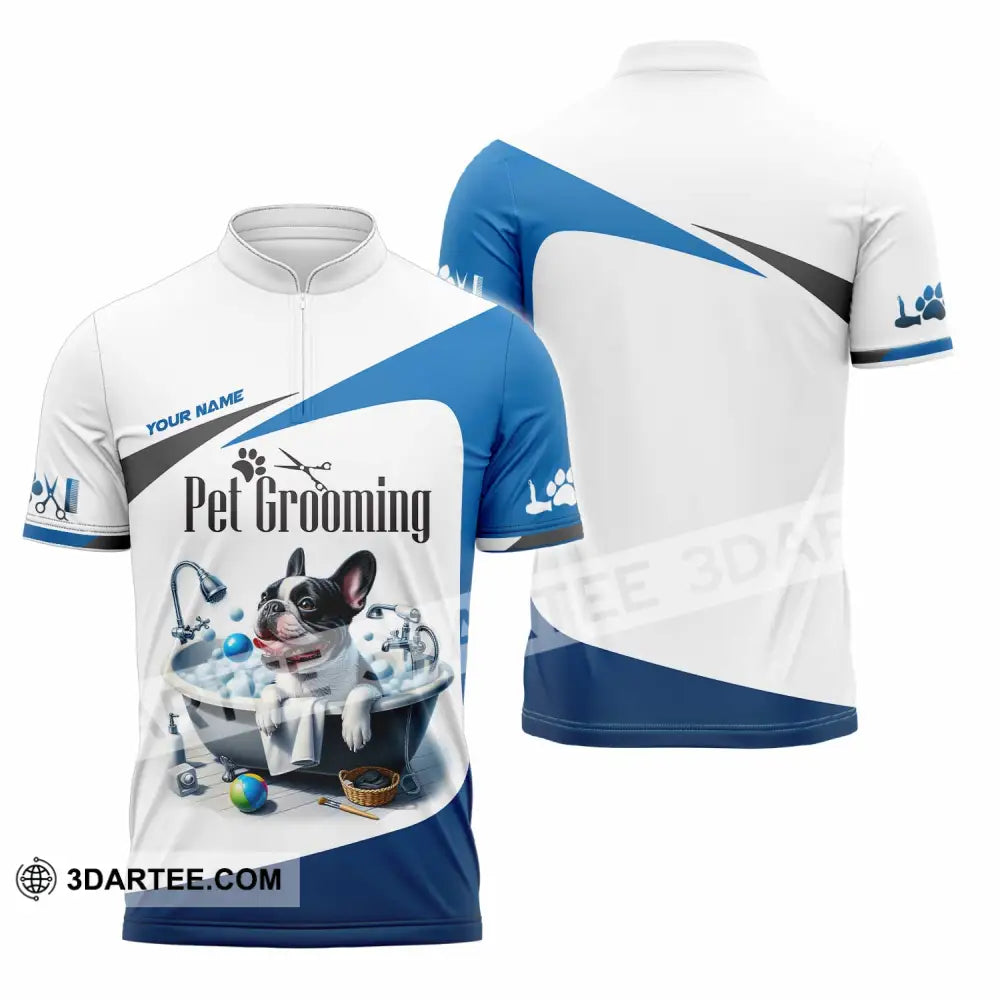 Unisex Shirt - Custom Text Shirt Pet Grooming Shirt Zipper Polo Shirt / S T-shirt