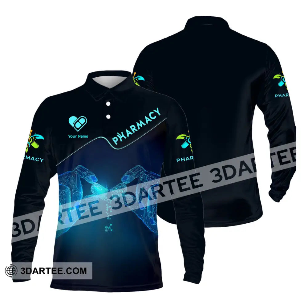 Unisex Shirt - Custom Text Shirt Pharmacy Long Sleeve Polo / S T-shirt