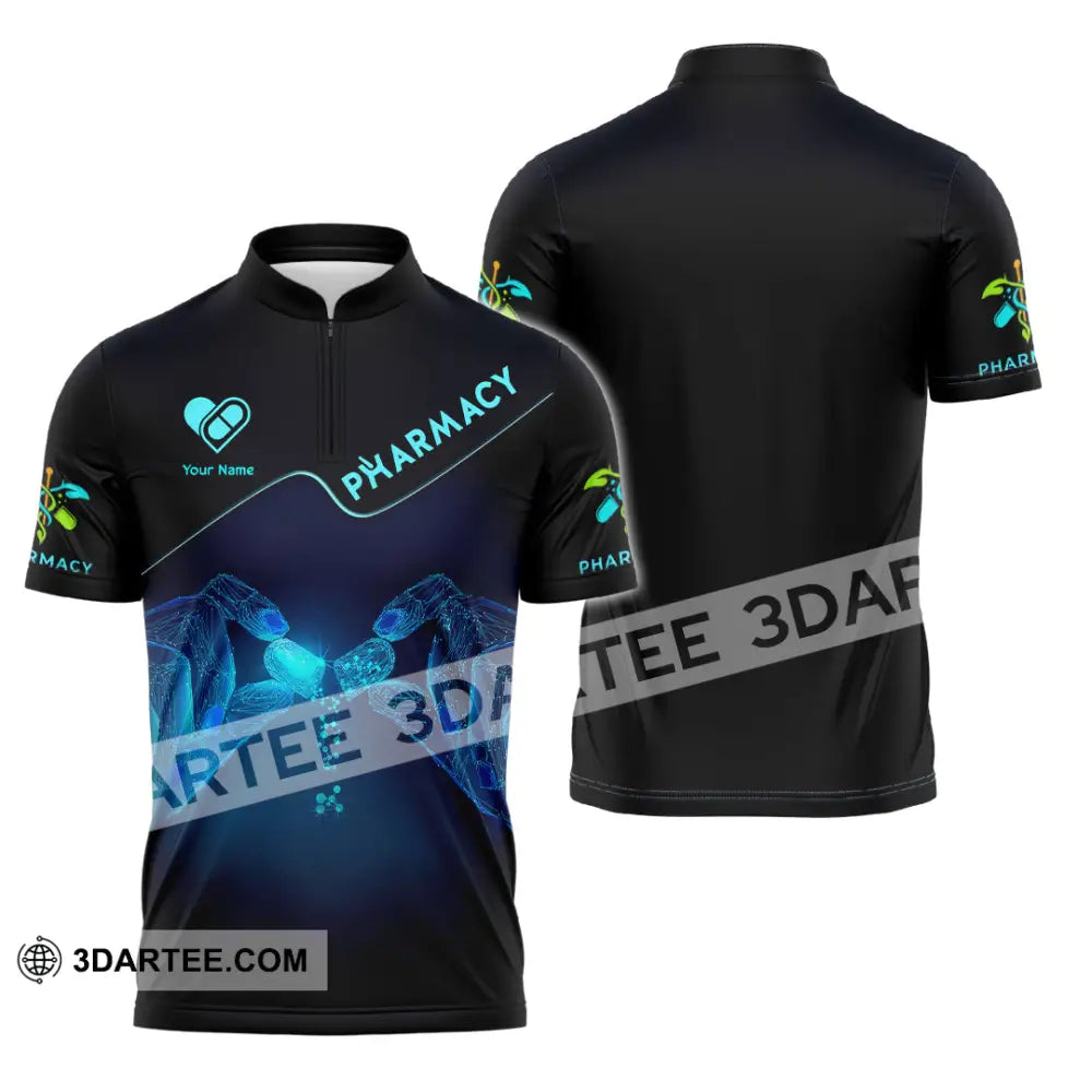 Unisex Shirt - Custom Text Shirt Pharmacy Zipper Polo Shirt / S T-shirt