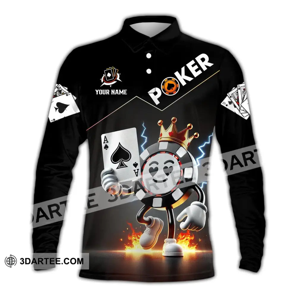 Unisex Shirt - Custom Text Poker Long Sleeve Polo / S T-Shirt