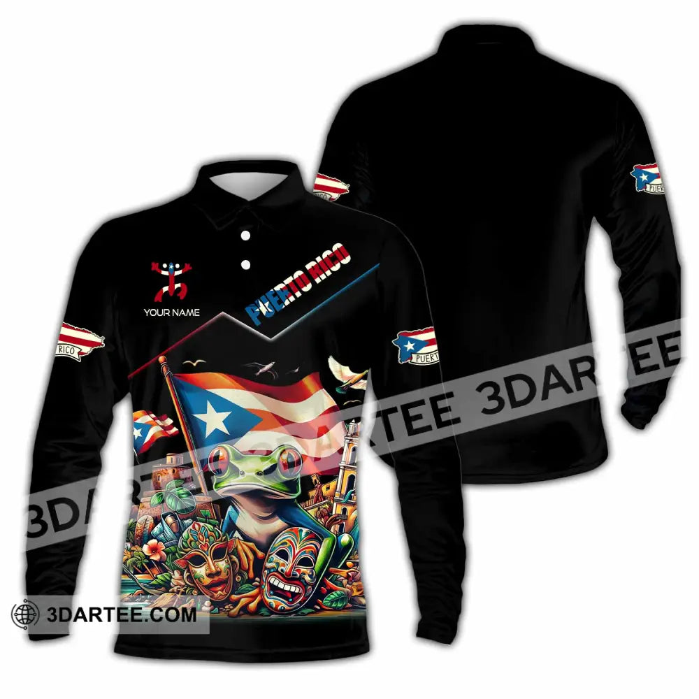 Unisex Shirt - Custom Text Shirt Puerto Rico Shirt Long Sleeve Polo / S T-shirt