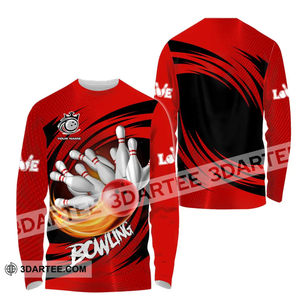 Unisex Shirt - Custom Text Red Ball Bowling Player Sport Long Sleeve / S T-Shirt