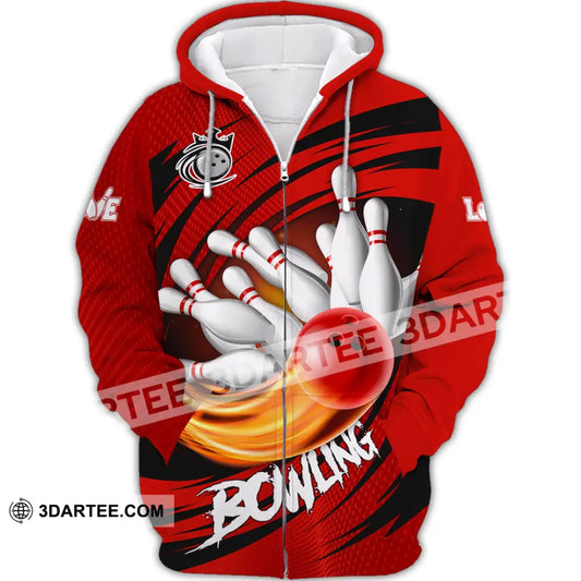 Unisex Shirt - Custom Text Red Ball Bowling Player Sport Zipper Hoodie / S T-Shirt