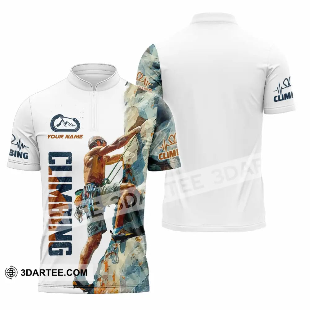 Unisex Shirt - Custom Text Shirt Rock Climbing Zipper Polo Shirt / S T-shirt