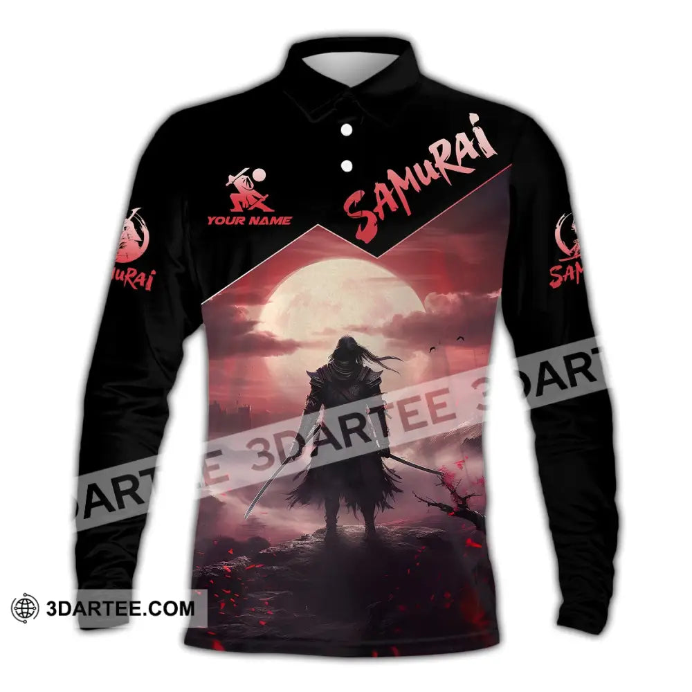 Unisex Shirt - Custom Text Samurai Long Sleeve Polo / S T-Shirt