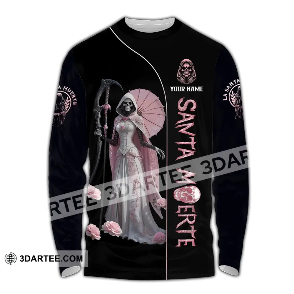 Unisex Shirt - Custom Text Santa Muerte Long Sleeve / S T-Shirt