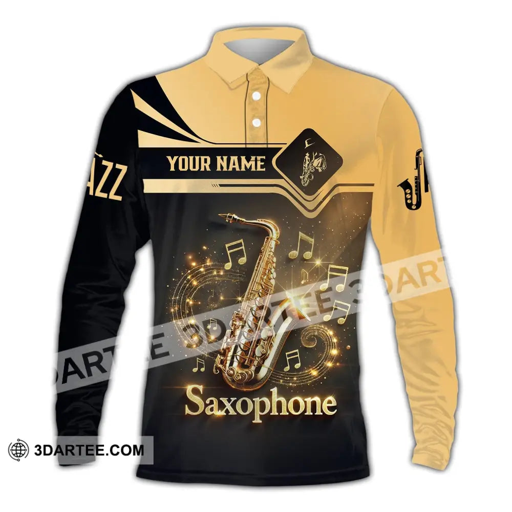 Unisex Shirt - Custom Text Saxophone Long Sleeve Polo / S T-Shirt