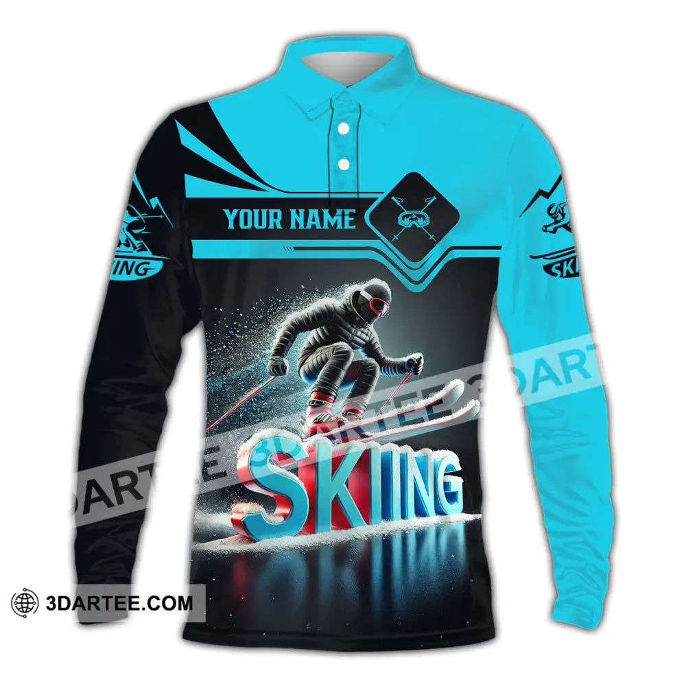 Unisex Shirt - Custom Text Skiing Long Sleeve Polo / S T-Shirt