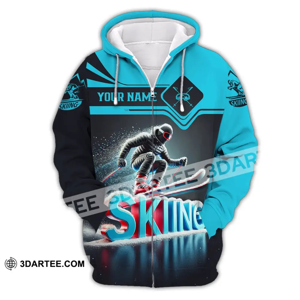 Unisex Shirt - Custom Text Skiing Zipper Hoodie / S T-Shirt