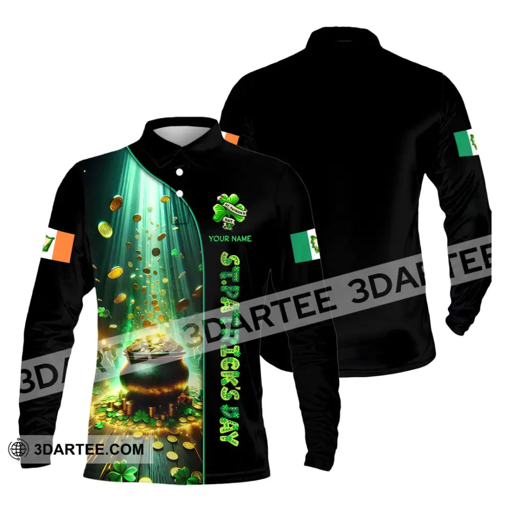 Unisex Shirt - Custom Text St.patrick’s Day Long Sleeve Polo / S T-Shirt