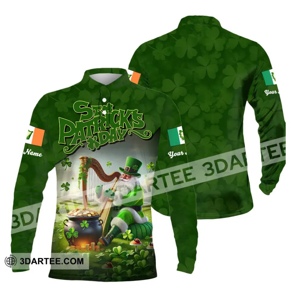 Unisex Shirt - Custom Text St.patrick’s Day Long Sleeve Polo / S T-Shirt