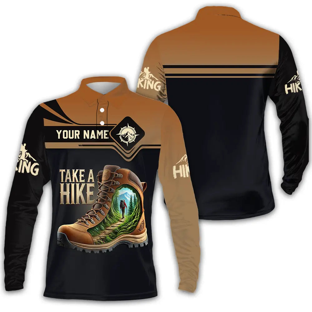 Unisex Shirt - Custom Text Shirt Take A Hike Long Sleeve Polo / S T-shirt