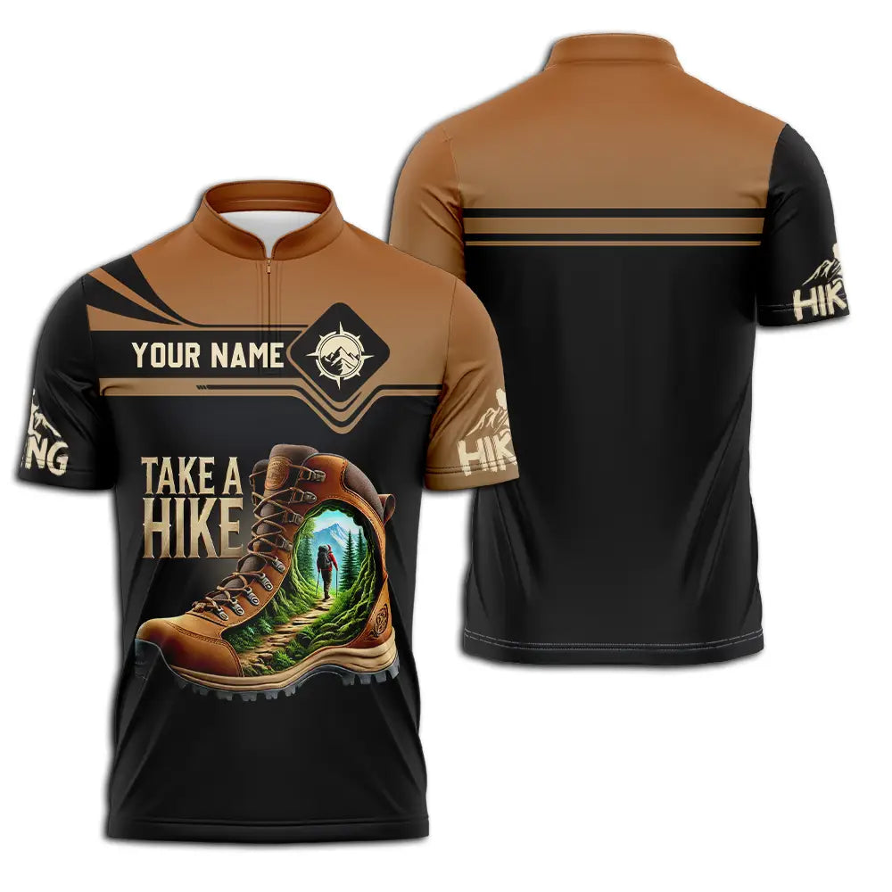 Unisex Shirt - Custom Text Shirt Take A Hike Zipper Polo Shirt / S T-shirt