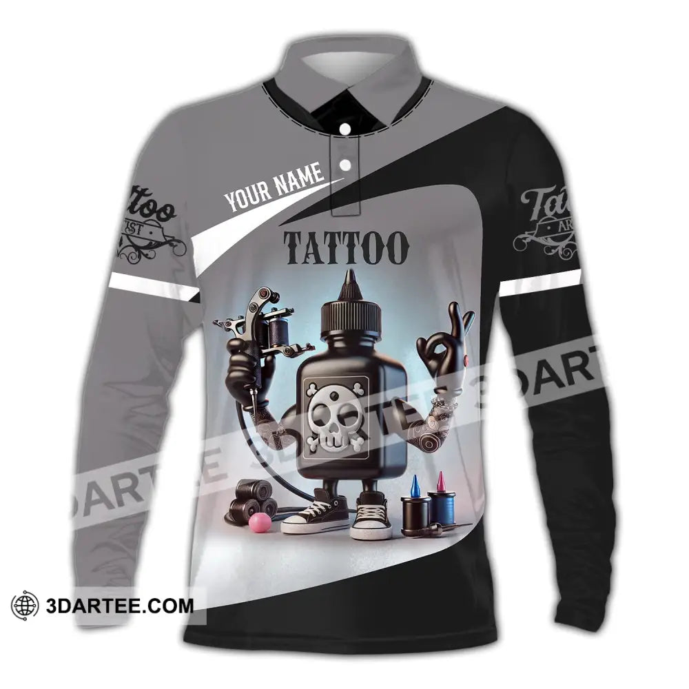 Unisex Shirt - Custom Text Tattoo Long Sleeve Polo / S T-Shirt