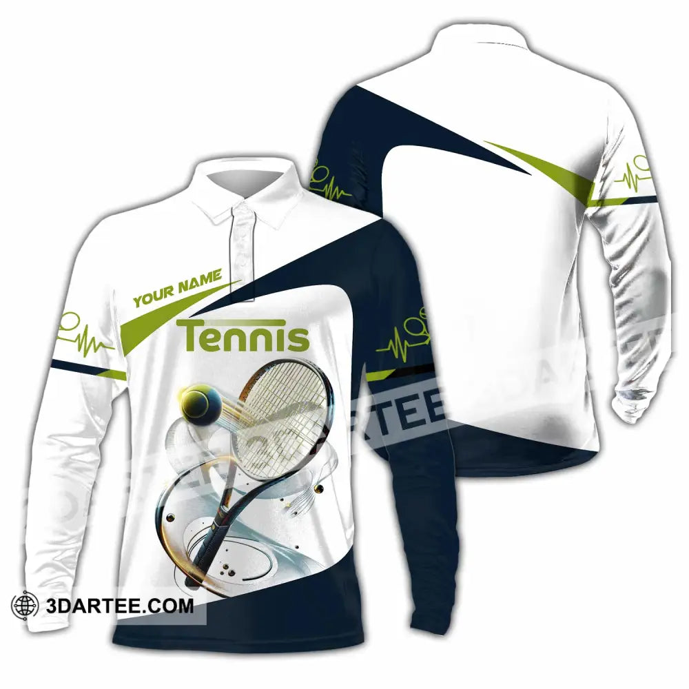 Unisex Shirt - Custom Text Tennis Player Shirt Long Sleeve Polo / S T-shirt