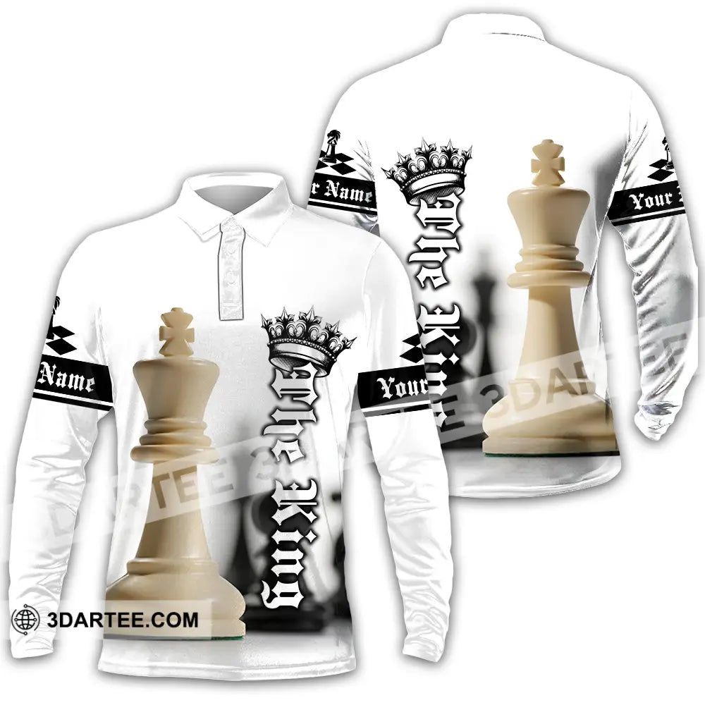 Unisex Shirt - Custom Text The King Chess Long Sleeve Polo / S T-Shirt