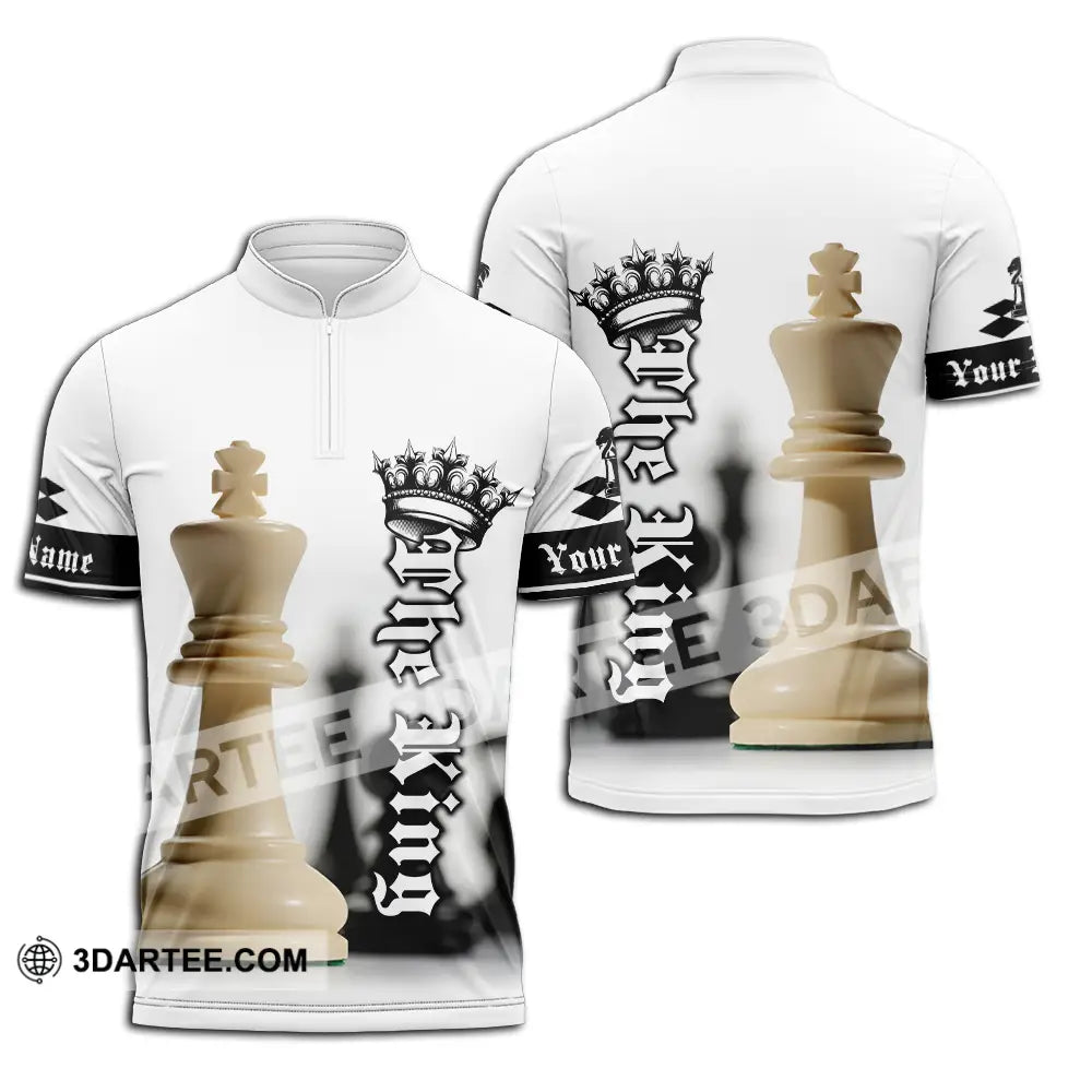 Unisex Shirt - Custom Text The King Chess Zipper Polo / S T-Shirt