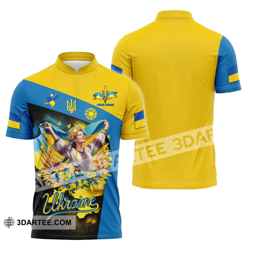 Unisex Shirt - Custom Text Shirt Ukraine Shirt Zipper Polo Shirt / S T-shirt