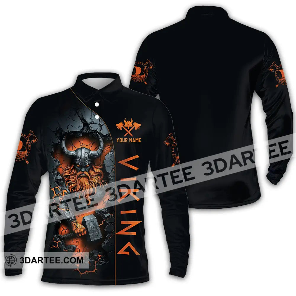 Unisex Shirt - Custom Text Viking Long Sleeve Polo / S T-Shirt