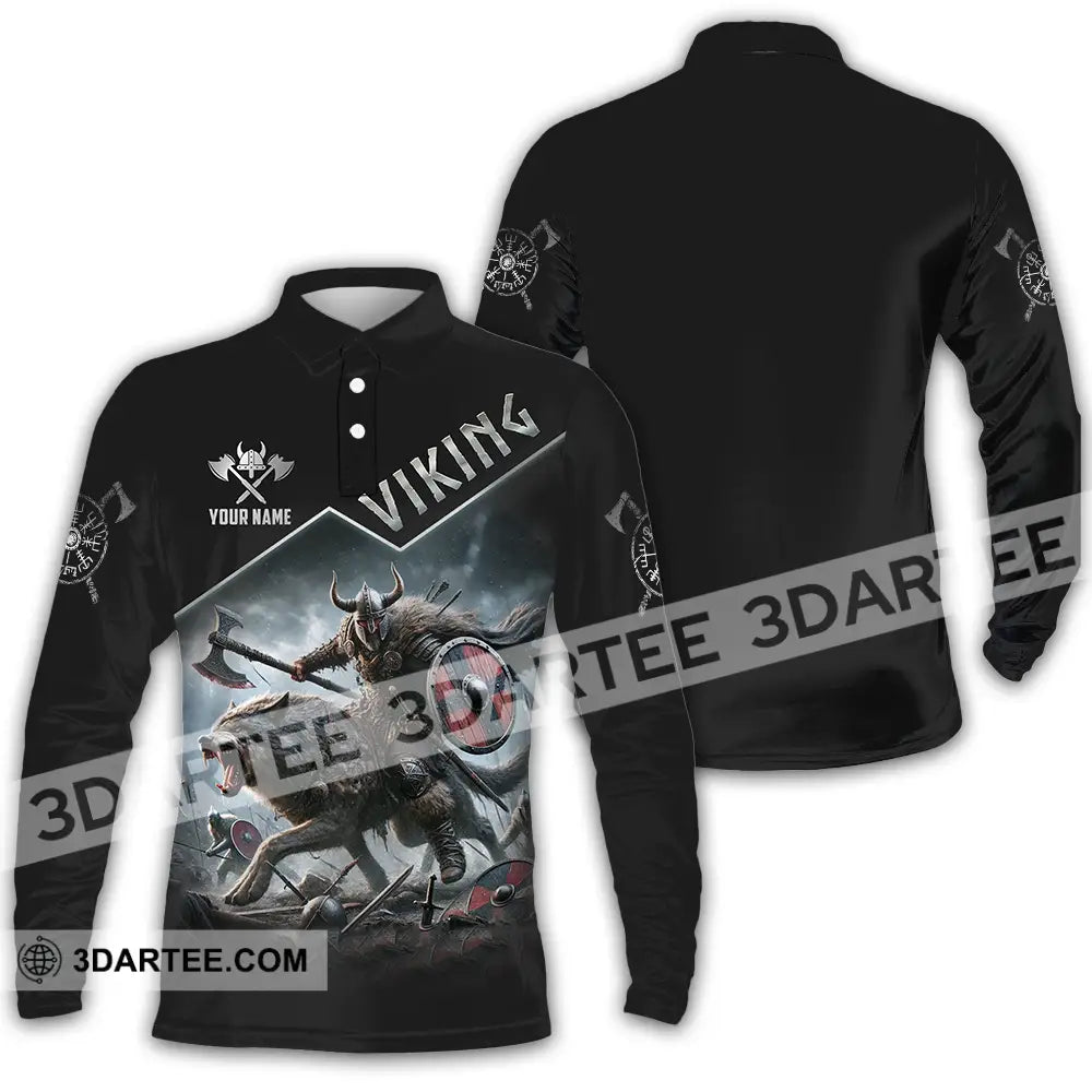 Unisex Shirt - Custom Text Viking Long Sleeve Polo / S T-Shirt