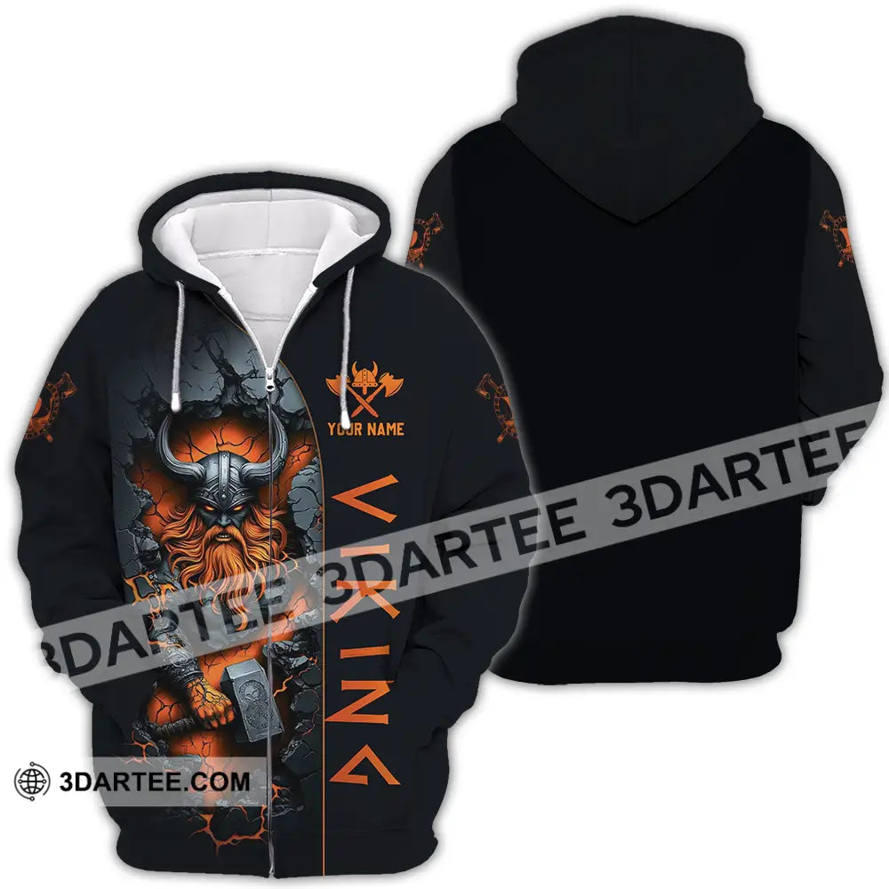 Unisex Shirt - Custom Text Viking Zipper Hoodie / S T-Shirt