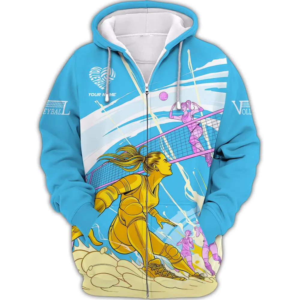 Unisex Shirt - Custom Text Shirt Volleyball Zipper Hoodie / S T-shirt