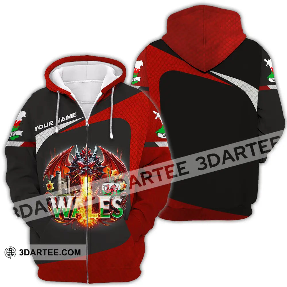 Unisex Shirt - Custom Text Wales Zipper Hoodie / S T-Shirt