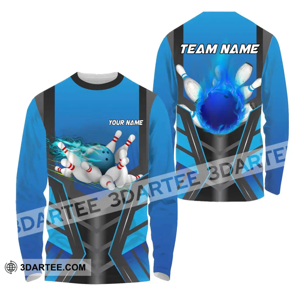 Unisex Shirt - Custom Texts Blue Fire Bowing Sport Long Sleeve / S T-Shirt