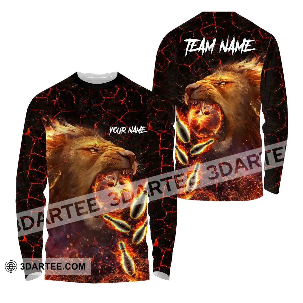 Unisex Shirt - Custom Texts Fire Lion Bowling Sport For Player Long Sleeve / S T-Shirt