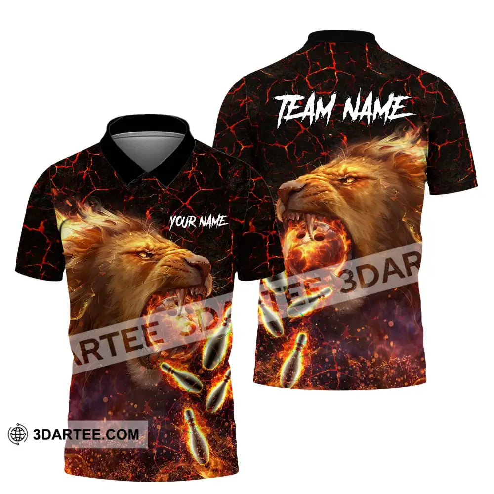 Unisex Shirt - Custom Texts Fire Lion Bowling Sport For Player Polo / S T-Shirt