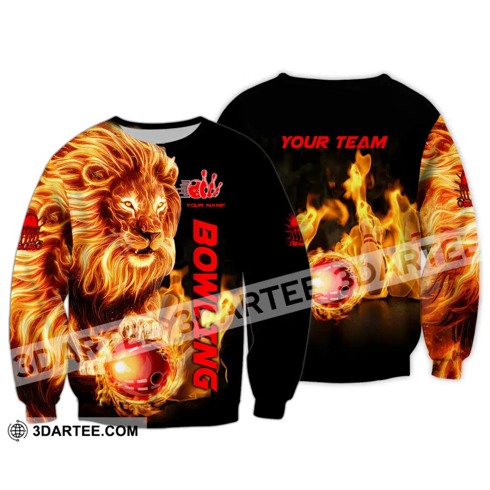 Unisex Shirt - Custom Texts Fire Lion Bowling Sport Long Sleeve / S T-Shirt