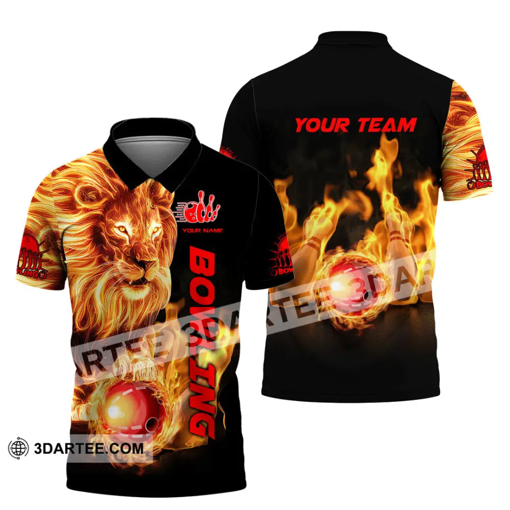 Unisex Shirt - Custom Texts Fire Lion Bowling Sport Polo / S T-Shirt