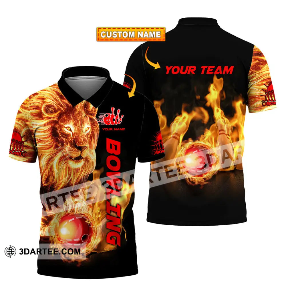 Unisex Shirt - Custom Texts Fire Lion Bowling Sport T-Shirt