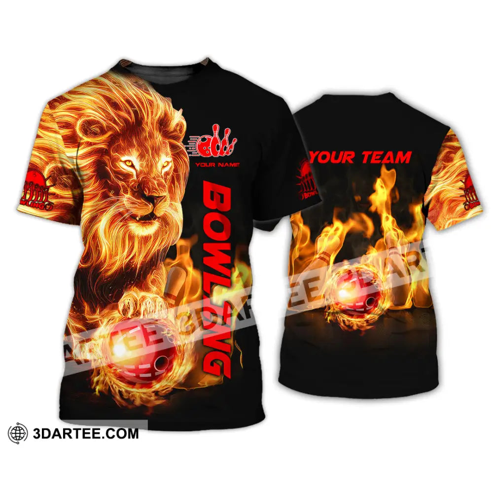 Unisex Shirt - Custom Texts Fire Lion Bowling Sport T-Shirt / S T-Shirt