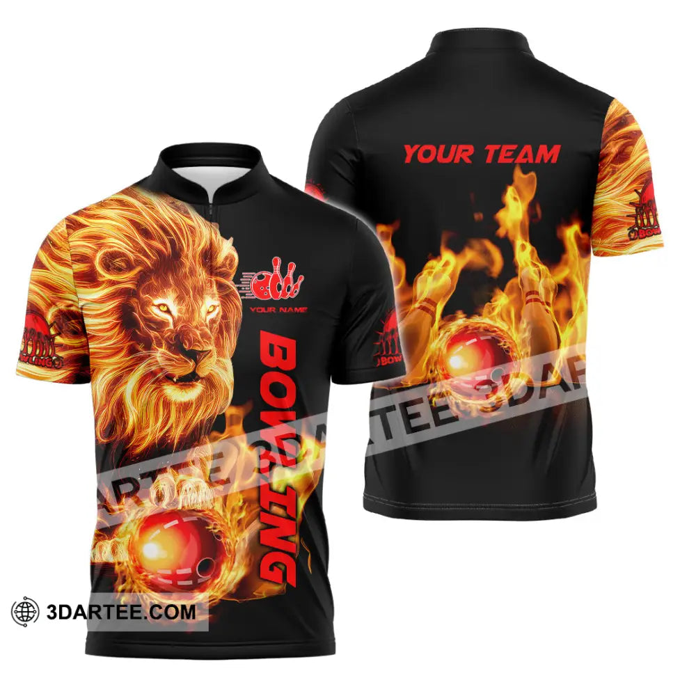 Unisex Shirt - Custom Texts Fire Lion Bowling Sport Zipper Polo / S T-Shirt