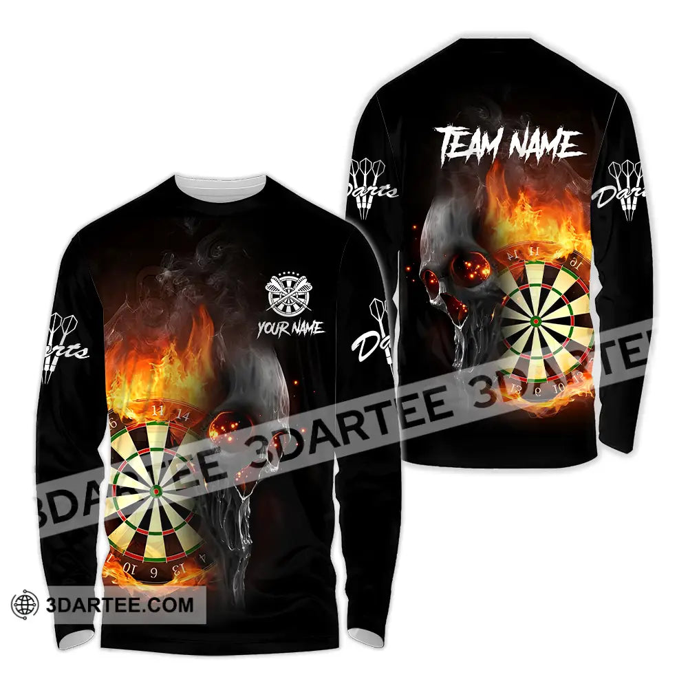 Unisex Shirt - Custom Texts Fire Lion Darts Sport For Player Long Sleeve / S T-Shirt