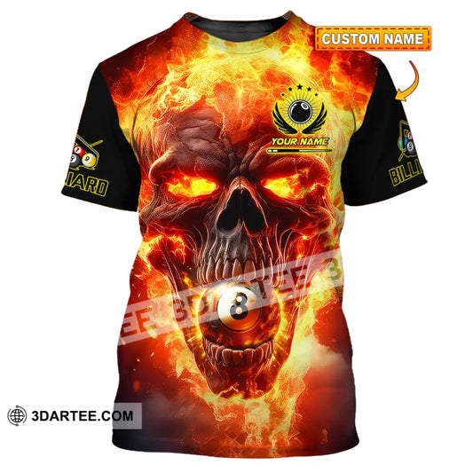 Unisex Shirt - Custom Texts Fire Skull Billiards No8 Sport T-Shirt