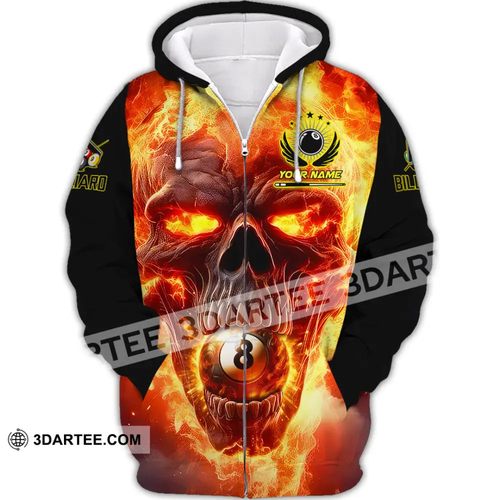 Unisex Shirt - Custom Texts Fire Skull Billiards No8 Sport Zipper Hoodie / S T-Shirt