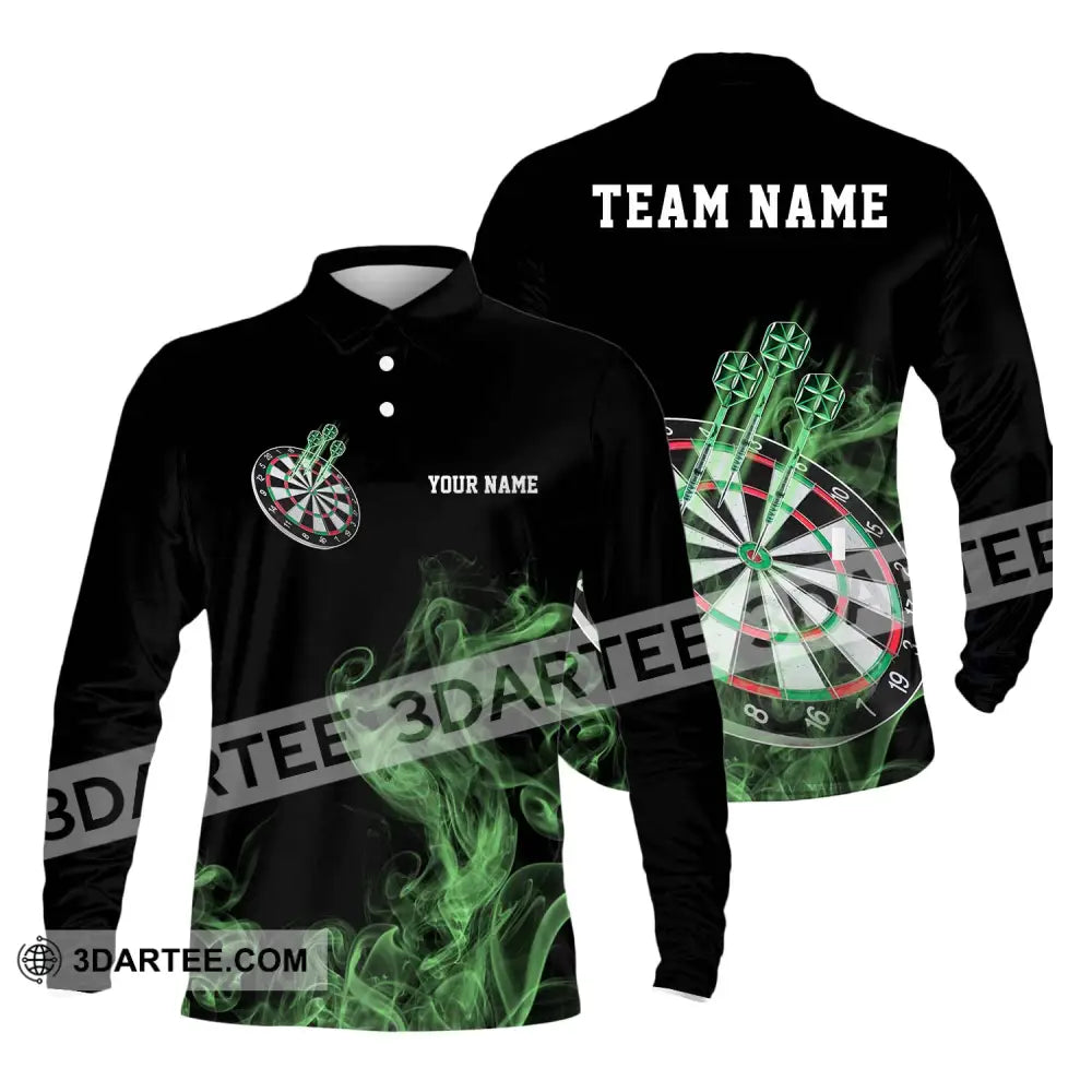 Unisex Shirt - Custom Texts Green Darts Player Sport Long Sleeve Polo / S T-Shirt