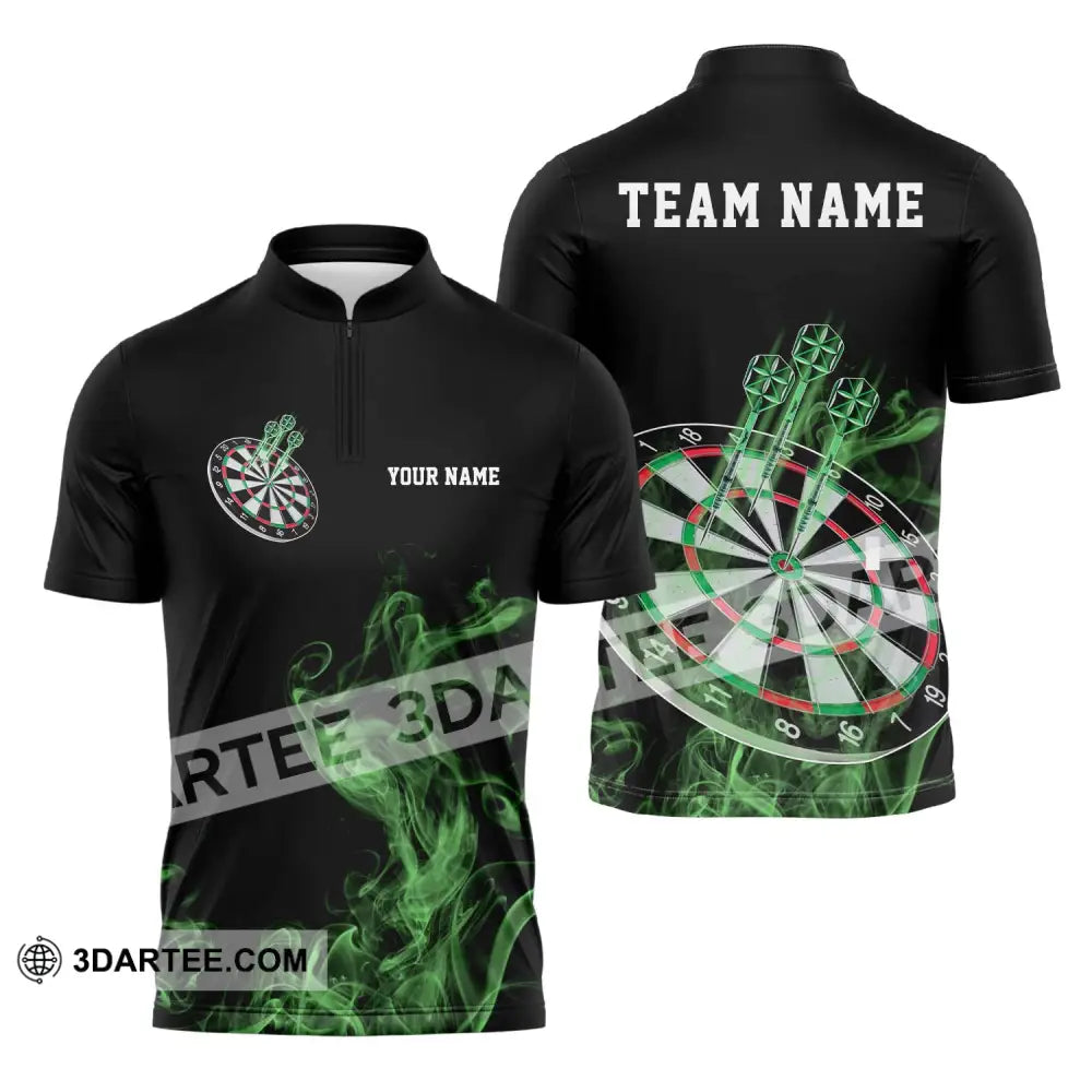 Unisex Shirt - Custom Texts Green Darts Player Sport Zipper Polo / S T-Shirt