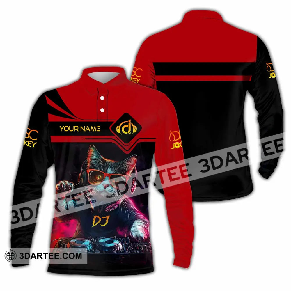 Unisex Shirt - Custom The DJ Cat Shirt Long Sleeve Polo / S T-shirt