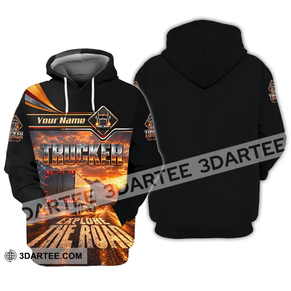 Unisex Shirt - Custom Trucker Explore The Road Shirt - Hoodie / S - T-shirt