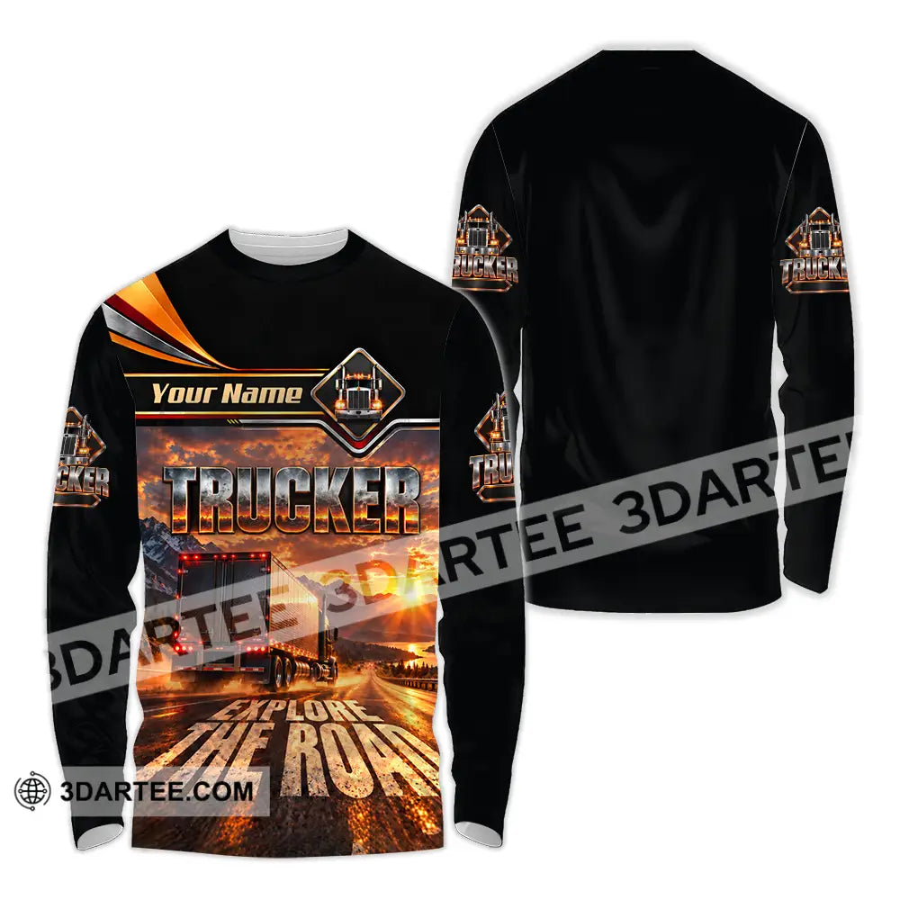 Unisex Shirt - Custom Trucker Explore The Road Shirt - Long Sleeve Shirt / S - T-shirt