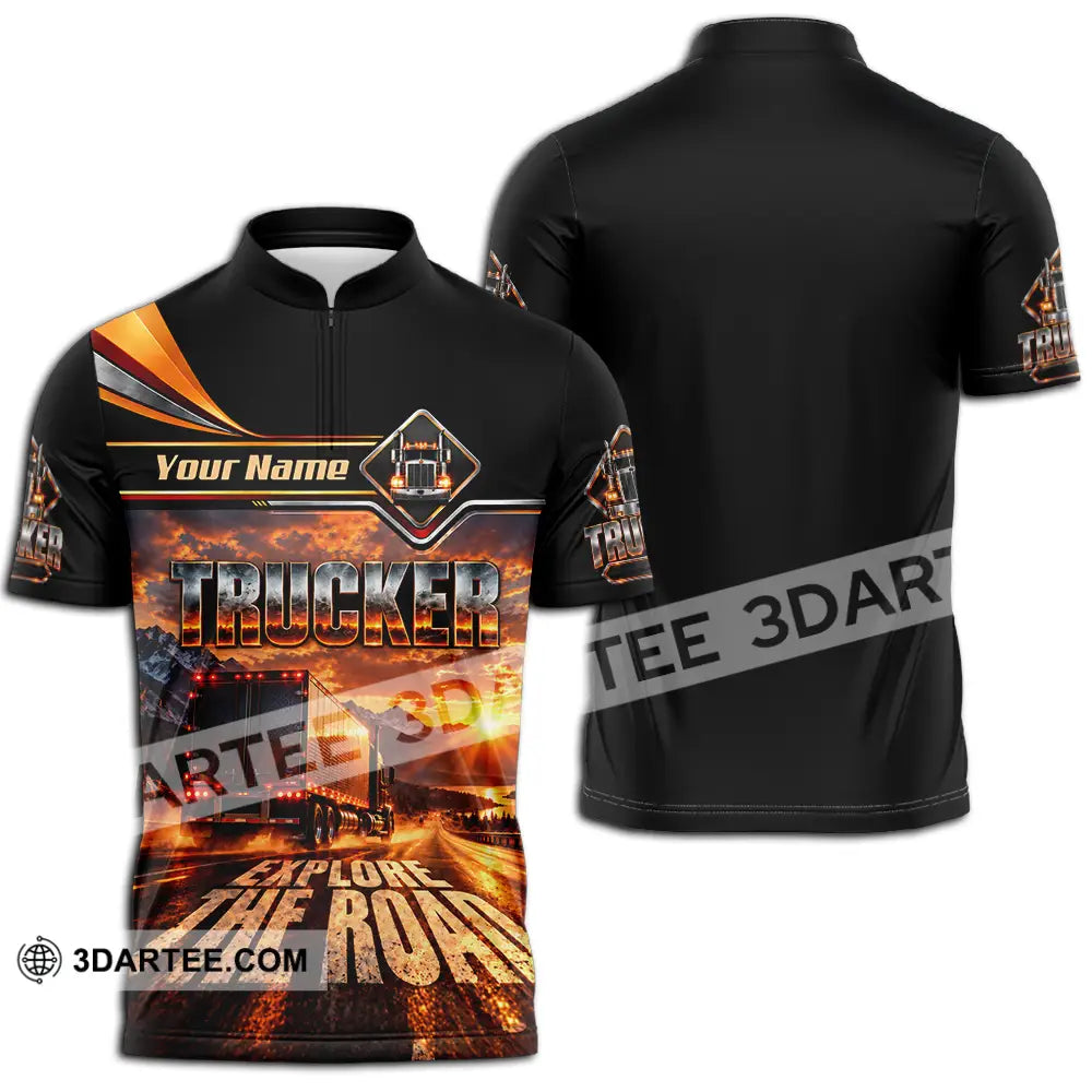 Unisex Shirt - Custom Trucker Explore The Road Shirt - Zipper Polo Shirt / S - T-shirt