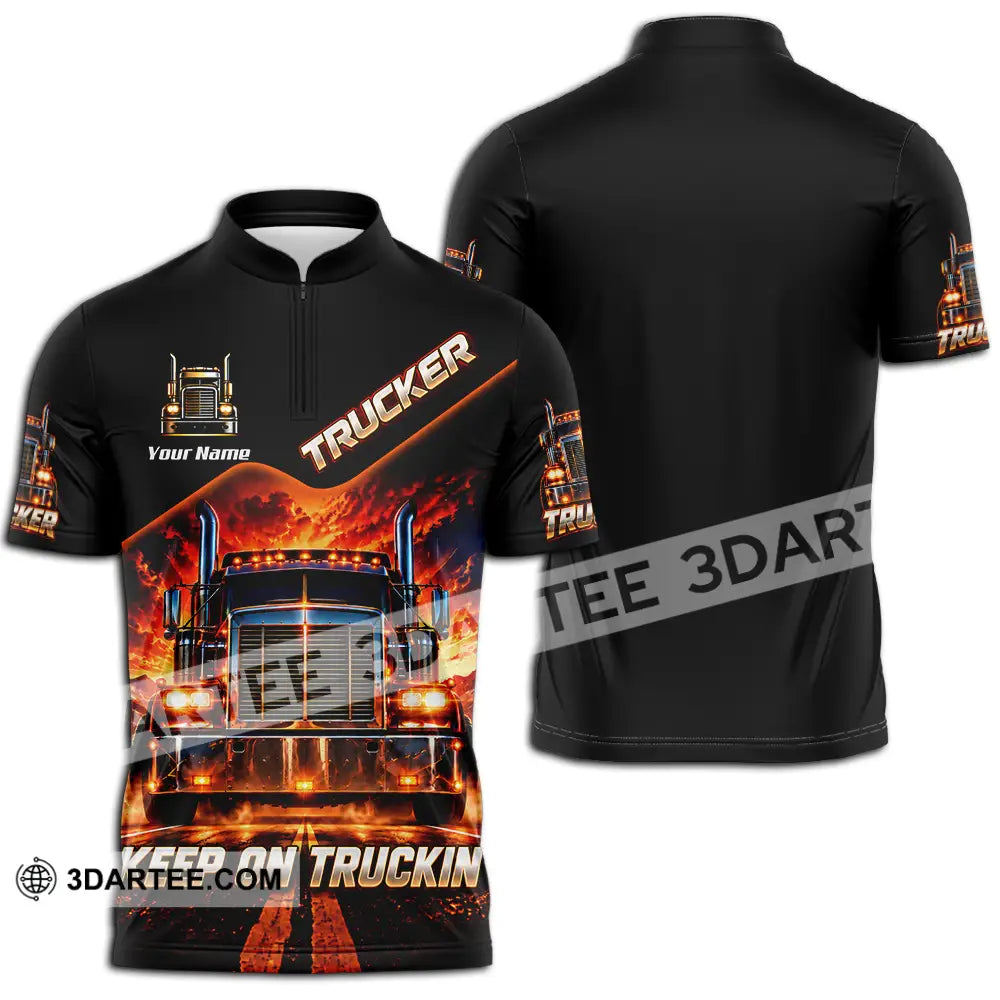 Unisex Shirt - Custom Trucker Keep On Trackin’ Shirt - Zipper Polo Shirt / S - T-shirt