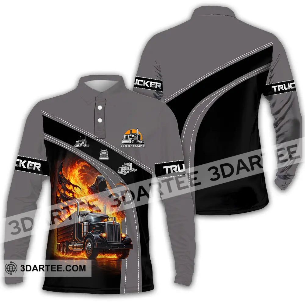 Unisex Shirt - Custom Trucker Keep On Trucking 3D Shirt Long Sleeve Polo / S T-shirt