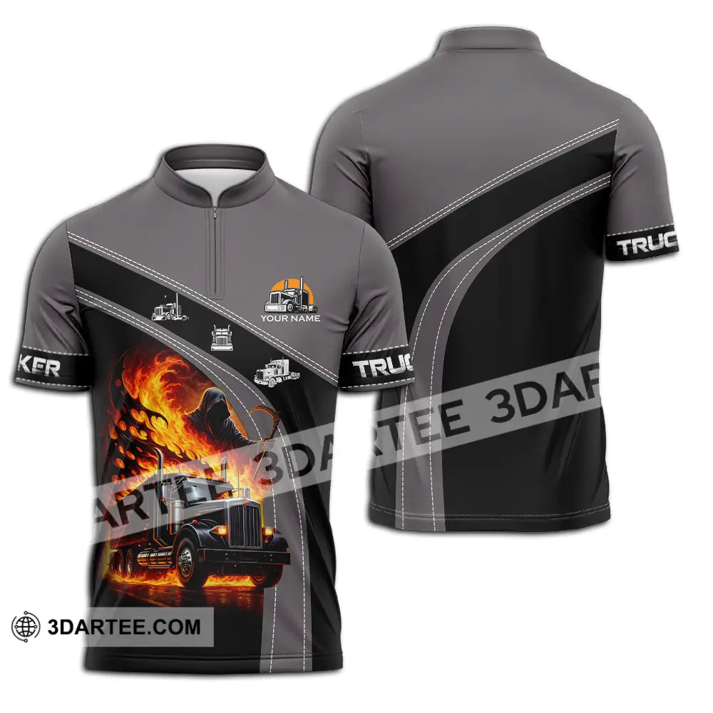 Unisex Shirt - Custom Trucker Keep On Trucking 3D Shirt Zipper Polo Shirt / S T-shirt