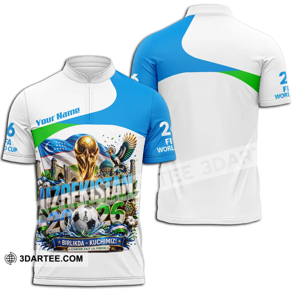 Unisex Shirt - Custom Uzbekistan World Cup 2026 Shirt - Zipper Polo Shirt / S - T-shirt