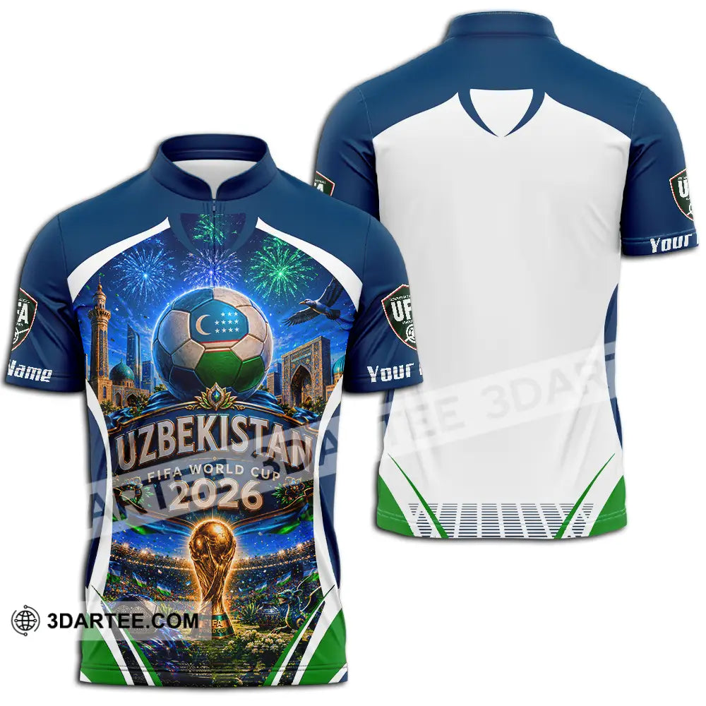Unisex Shirt - Custom Uzbekistan World Cup 2026 Shirt - Zipper Polo Shirt / S - T-shirt