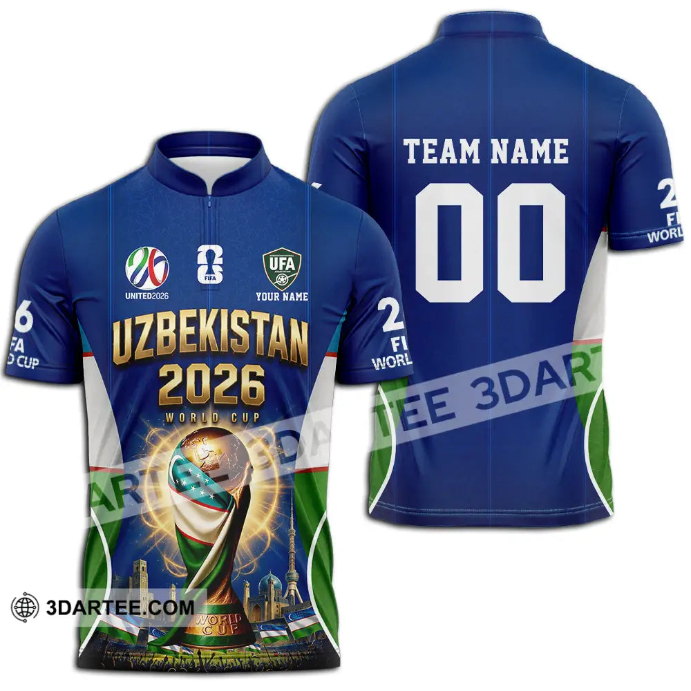 Unisex Shirt - Custom Uzbekistan World Cup 2026 Shirt - Zipper Polo Shirt / S - T-shirt